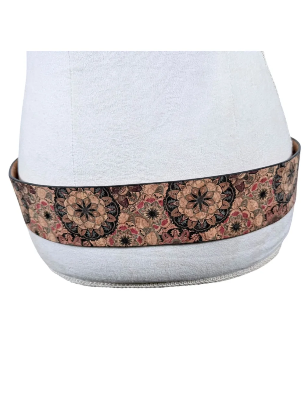 Bohemian Cork Floral Belt Womens Size L/XL Wide Vegan Leather Geo Mandala Print
